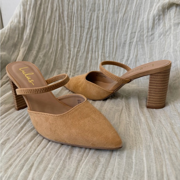 NEW Lulus - Women's Camel Suede Block Heel Mules - Picture 6 of 15